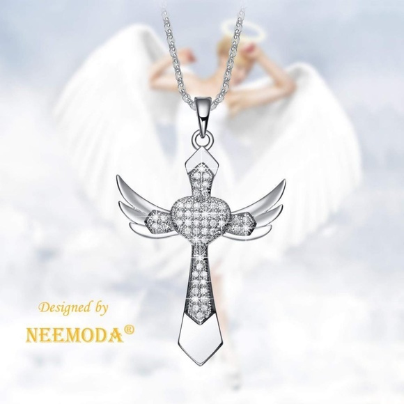 Angel Wings Cross Necklace Hand-Inlaid - Picture 1 of 5